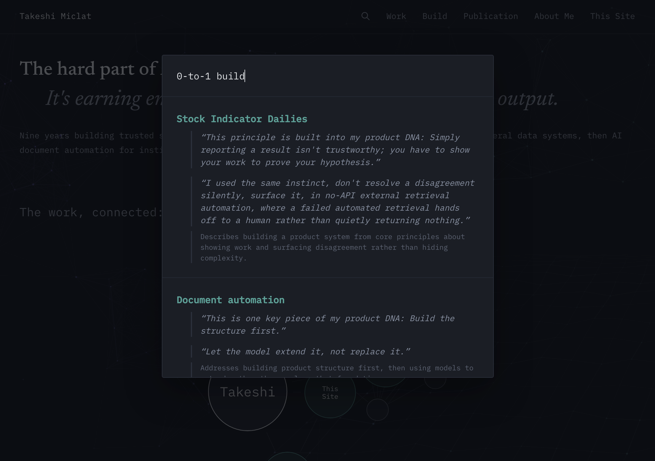 Semantic search results panel